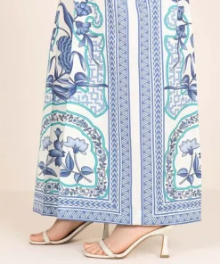 Fashion Sapphire Printed Cambric Flared Pants White