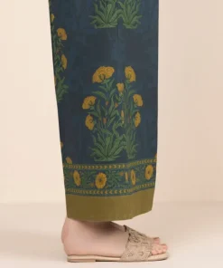 Hot Sapphire Printed Cambric Flared Pants Blue