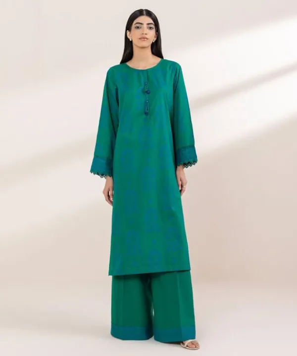 Discount Sapphire Printed Lawn Shirt Green