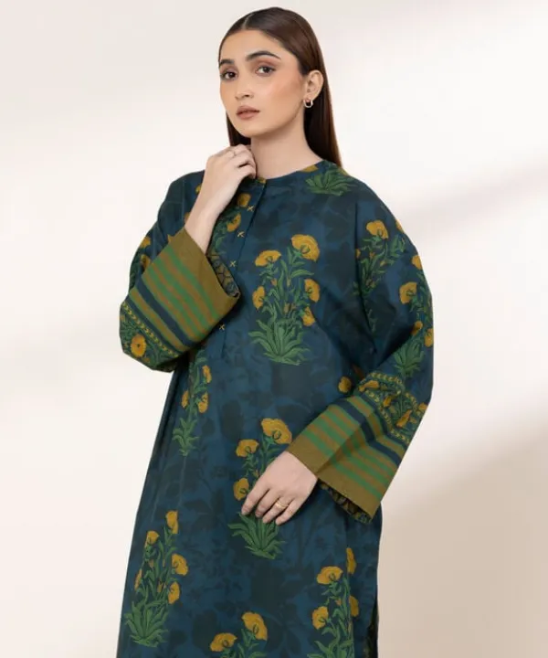 Hot Sapphire Printed Lawn Shirt Blue