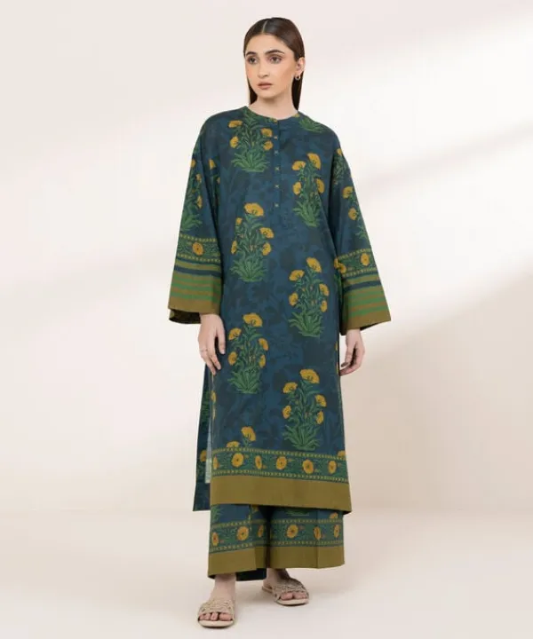 Hot Sapphire Printed Lawn Shirt Blue