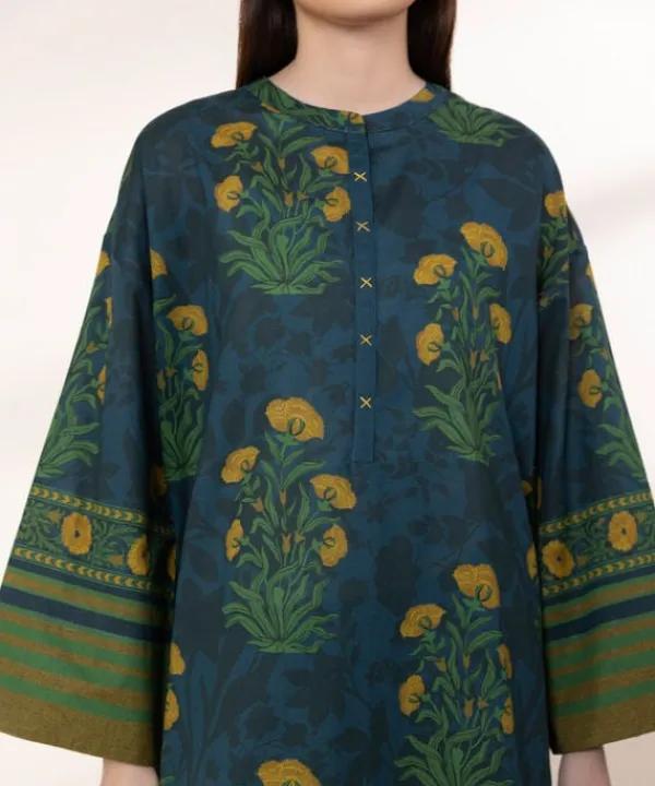 Hot Sapphire Printed Lawn Shirt Blue