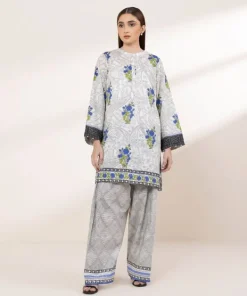 Hot Sapphire Printed Lawn Shirt White