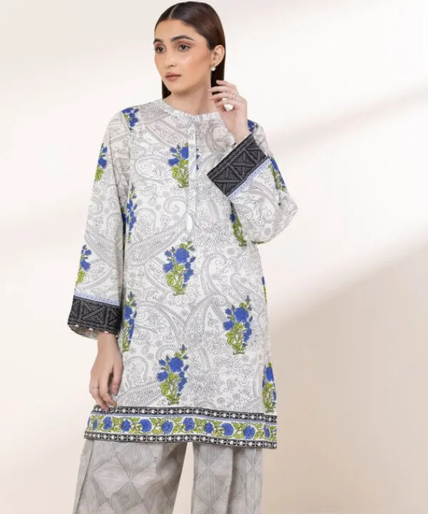 Hot Sapphire Printed Lawn Shirt White
