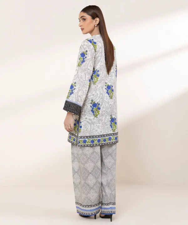 Hot Sapphire Printed Lawn Shirt White
