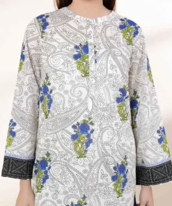 Hot Sapphire Printed Lawn Shirt White