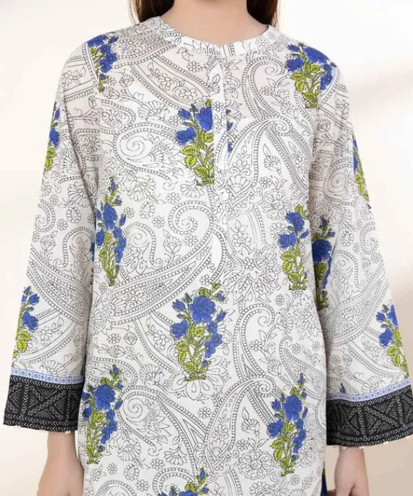 Hot Sapphire Printed Lawn Shirt White