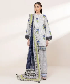 Hot Sapphire Printed Lawn Shirt White