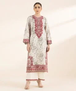 Fashion Sapphire Printed Zari Lawn Shirt Off White