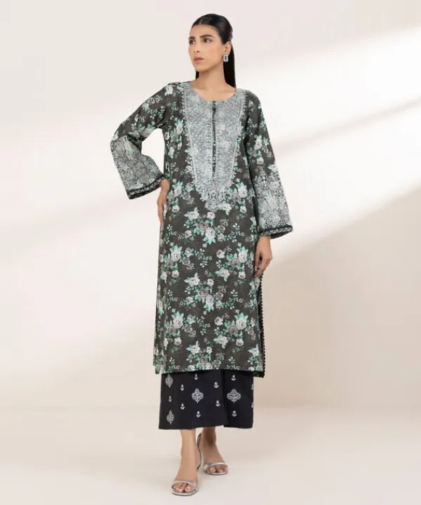 New Sapphire Printed Zari Lawn Shirt Black