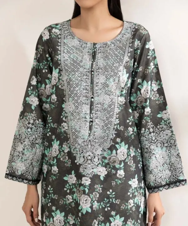 New Sapphire Printed Zari Lawn Shirt Black