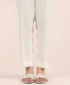 Hot Sapphire Raw Silk Cigarette Pants White