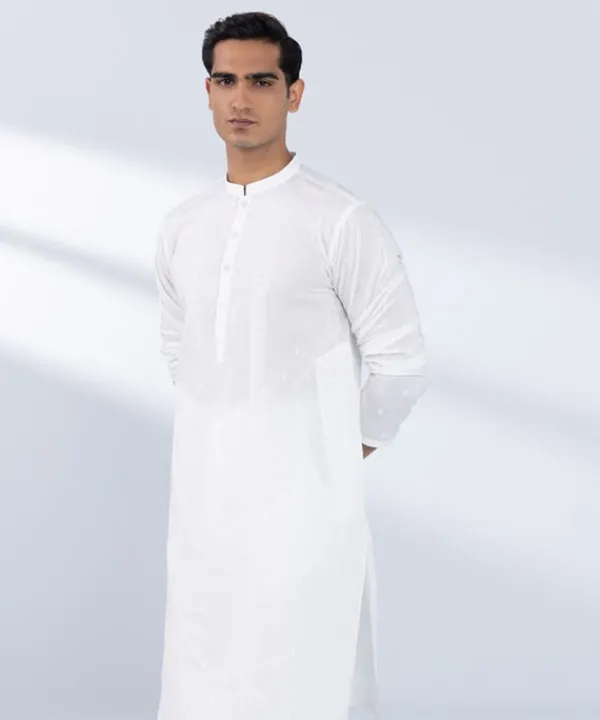 Hot Sapphire Schiffli Embroidered Cotton Suit - Regular Fit White