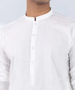 Hot Sapphire Schiffli Embroidered Cotton Suit - Regular Fit White