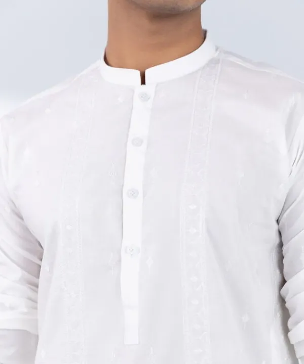 Hot Sapphire Schiffli Embroidered Cotton Suit - Regular Fit White