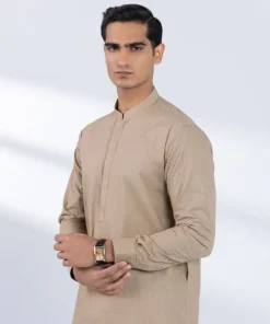 Outlet Sapphire Schiffli Embroidered Cotton Suit - Slim Fit Beige