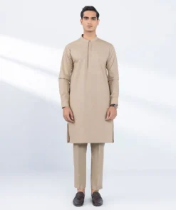 Outlet Sapphire Schiffli Embroidered Cotton Suit - Slim Fit Beige