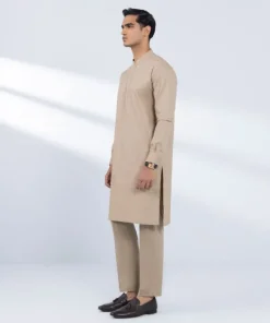 Outlet Sapphire Schiffli Embroidered Cotton Suit - Slim Fit Beige