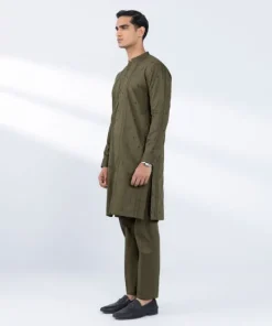 Best Sapphire Schiffli Embroidered Cotton Suit - Slim Fit Green