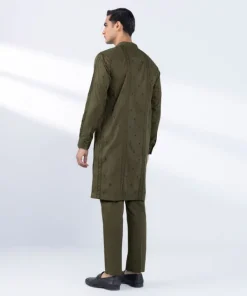 Best Sapphire Schiffli Embroidered Cotton Suit - Slim Fit Green