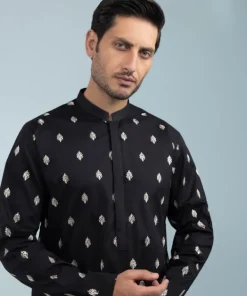 Sale Sapphire Schiffli Embroidered Cotton Suit - Regular Fit Black