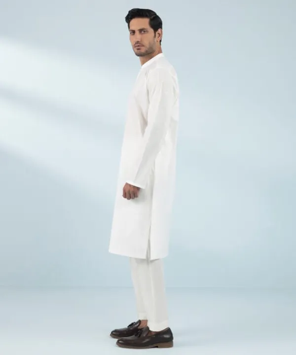 Hot Sapphire Schiffli Embroidered Cotton Suit - Slim Fit White