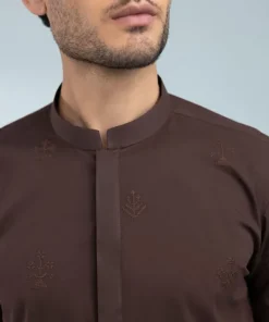 Fashion Sapphire Schiffli Embroidered Cotton Suit - Slim Fit Maroon