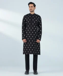 Fashion Sapphire Schiffli Embroidered Cotton Suit - Slim Fit Black