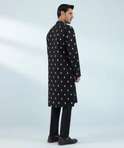 Fashion Sapphire Schiffli Embroidered Cotton Suit - Slim Fit Black