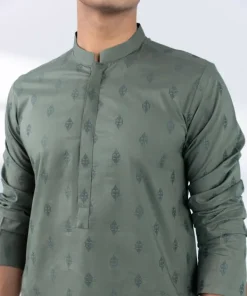 Sale Sapphire Schiffli Embroidered Cotton Kurta - Slim Fit Green