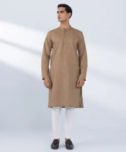 Sale Sapphire Schiffli Embroidered Cotton Kurta - Slim Fit Rust