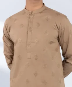 Sale Sapphire Schiffli Embroidered Cotton Kurta - Slim Fit Rust