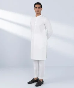 Best Sapphire Schiffli Embroidered Cotton Kurta - Slim Fit White