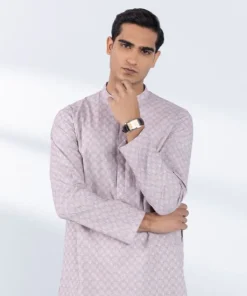 Hot Sapphire Schiffli Embroidered Cotton Kurta - Regular Fit Mauve