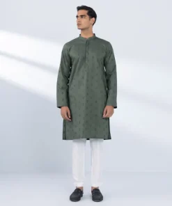 New Sapphire Schiffli Embroidered Cotton Kurta - Regular Fit Green