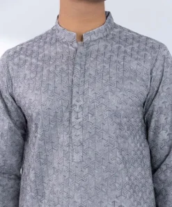 New Sapphire Schiffli Embroidered Cotton Kurta - Slim Fit Grey