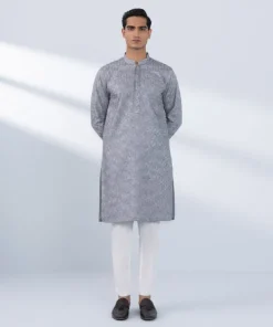 Outlet Sapphire Schiffli Embroidered Cotton Kurta - Regular Fit Grey