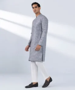 Outlet Sapphire Schiffli Embroidered Cotton Kurta - Regular Fit Grey