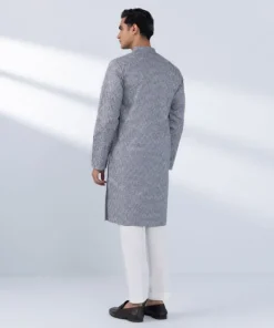 Outlet Sapphire Schiffli Embroidered Cotton Kurta - Regular Fit Grey