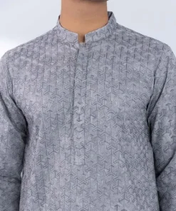 Outlet Sapphire Schiffli Embroidered Cotton Kurta - Regular Fit Grey