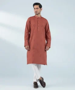 Online Sapphire Schiffli Embroidered Cotton Kurta - Slim Fit Rust