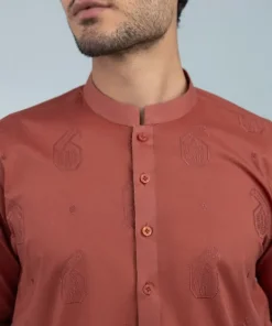 Online Sapphire Schiffli Embroidered Cotton Kurta - Slim Fit Rust