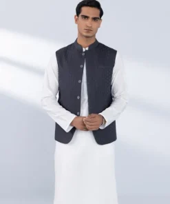 Online Sapphire Schiffli Embroidered Cotton Waistcoat - Regular Fit Charcoal