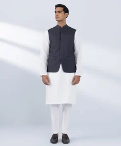Online Sapphire Schiffli Embroidered Cotton Waistcoat - Regular Fit Charcoal