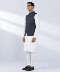 Online Sapphire Schiffli Embroidered Cotton Waistcoat - Regular Fit Charcoal
