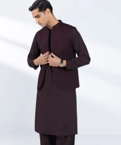 Outlet Sapphire Schiffli Embroidered Cotton Waistcoat - Regular Fit Maroon