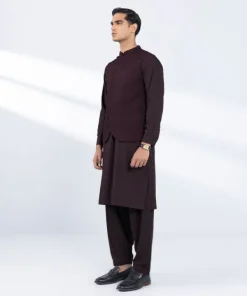 Outlet Sapphire Schiffli Embroidered Cotton Waistcoat - Regular Fit Maroon