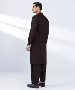 Outlet Sapphire Schiffli Embroidered Cotton Waistcoat - Regular Fit Maroon