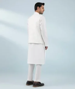 Sale Sapphire Schiffli Embroidered Cotton Waistcoat - Regular Fit White