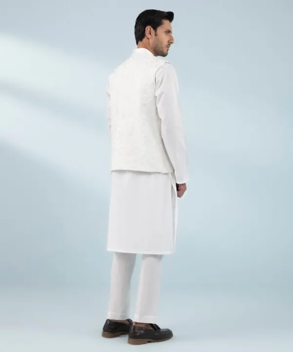 Sale Sapphire Schiffli Embroidered Cotton Waistcoat - Regular Fit White